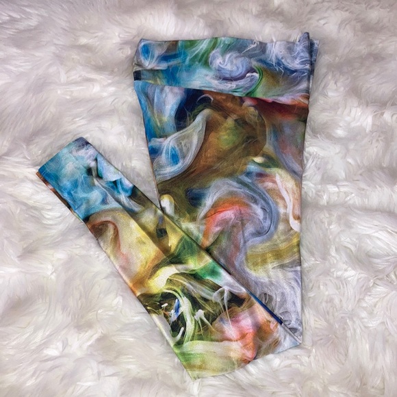 LINEAGE Rainbow 🌈 Smoke 💨 Colorful Swirl Leggings S/M - Picture 7 of 8